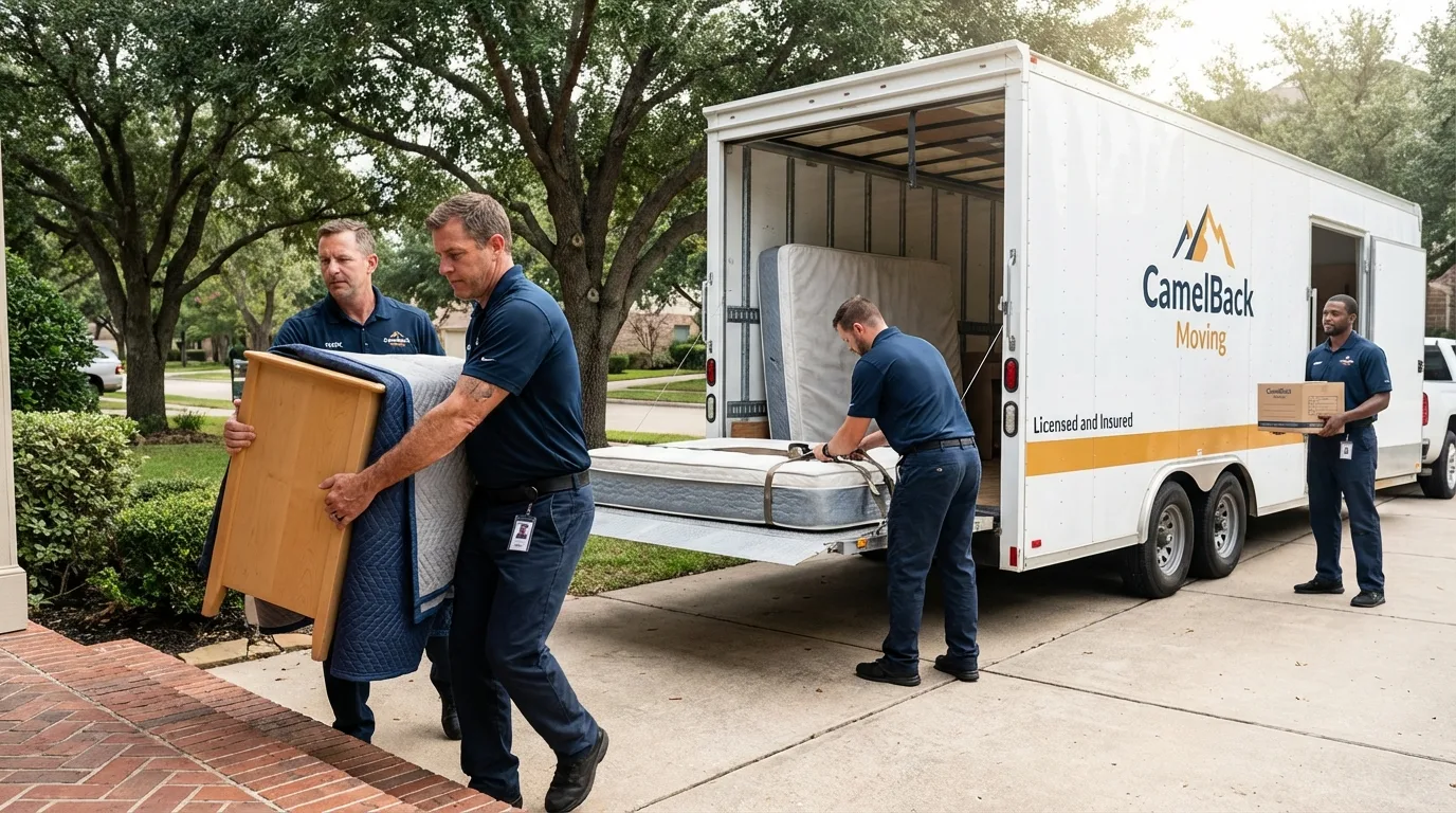 Crew loading residential truck for cross-state move from Old Saybrook, CT