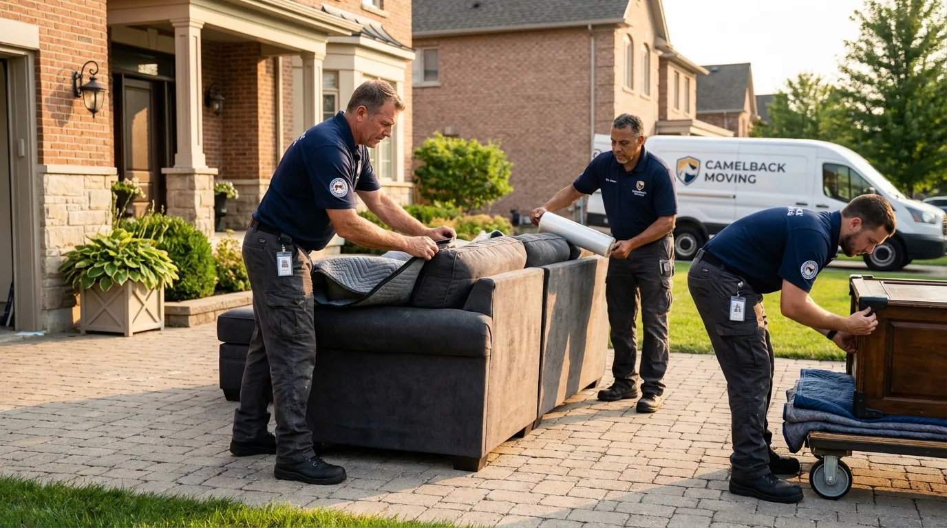 Large estate moving crew wrapping furniture in Old Saybrook, CT