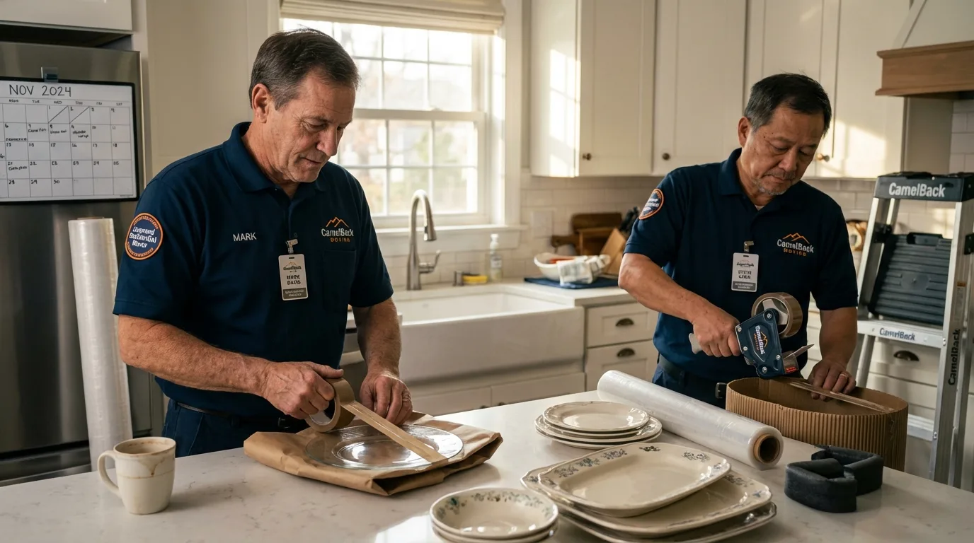 Professional crew packing kitchen dishware in Old Saybrook, CT